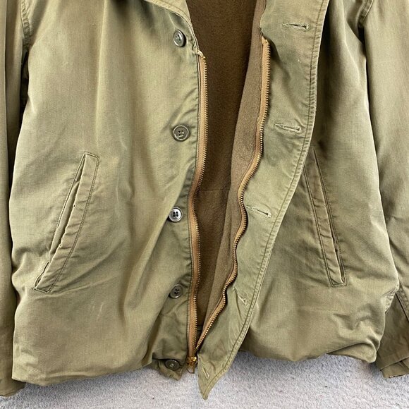 Vintage WWII USN Navy Deck Jacket N-4 Field Coat Medium Lined Green 1940s - Picture 7 of 16